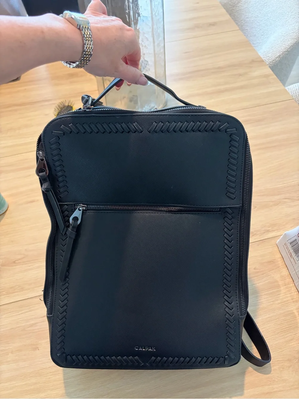 Calpak Black Leatherette Convertible Backpack